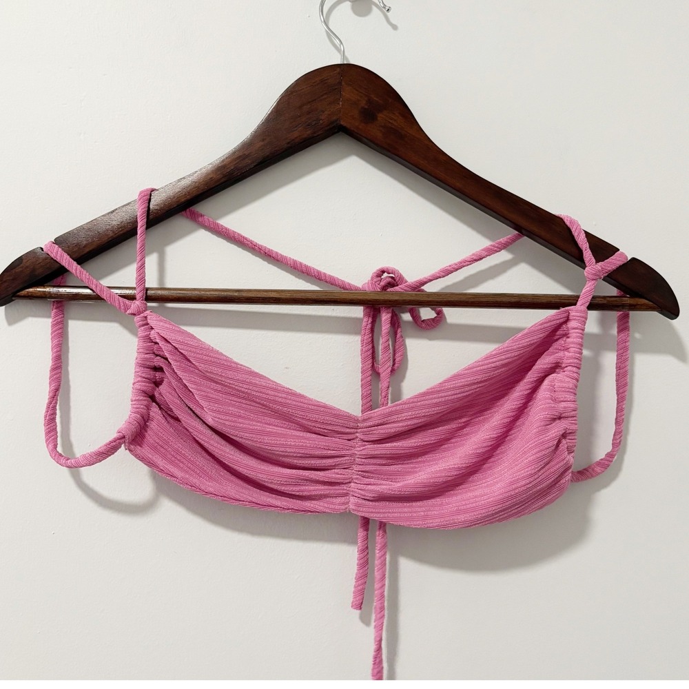 Naked Wardrobe Crop Top Women Size S Pink Ribbed Ruched Multi-Way Tie Bralette